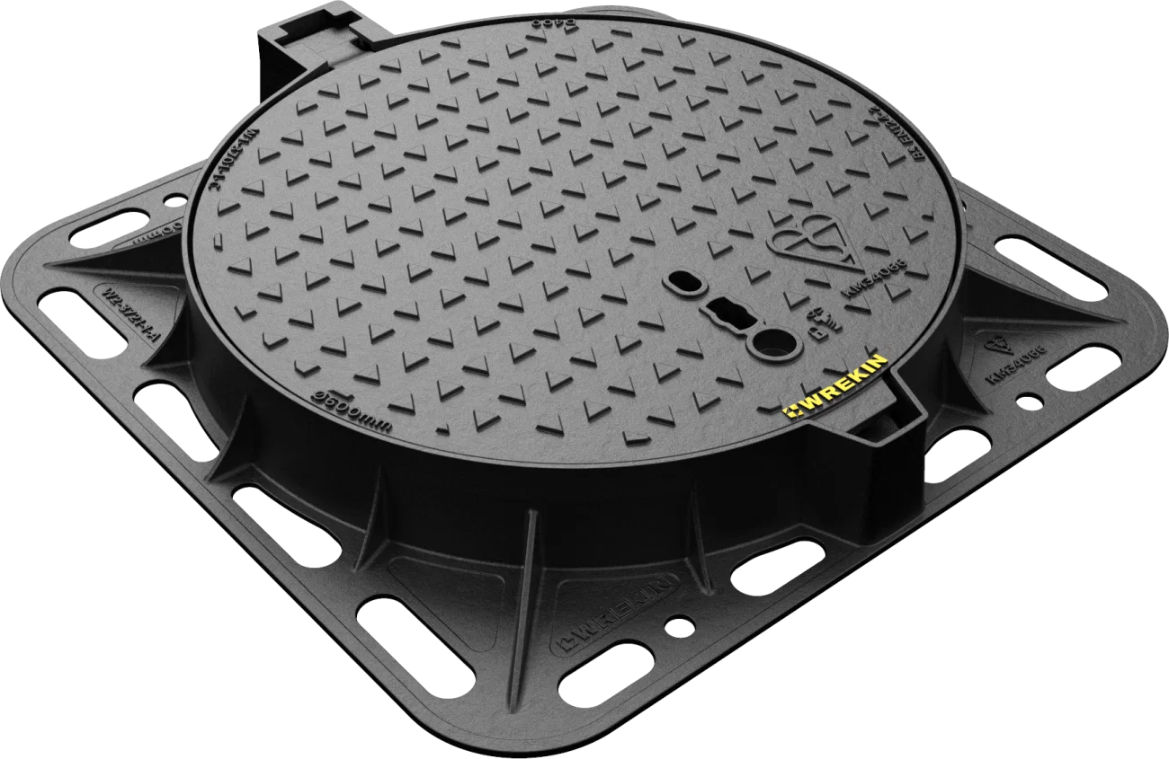 Tristar D400 square frame to round manhole cover, 600mm diameter clear opening with 100mm frame depth