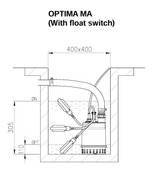 Ebara Optima MA Automatic Submersible Pump - 230v - With Float Switch