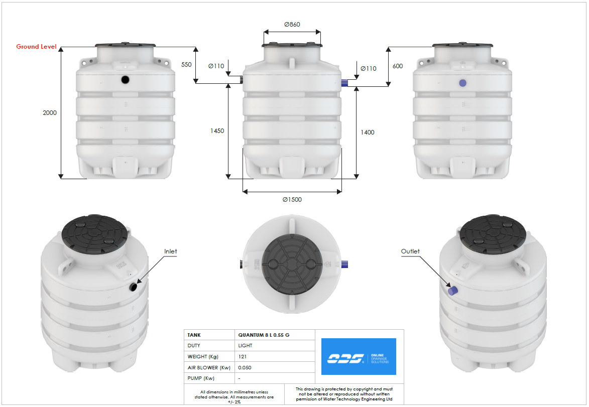 Quantum 8 Person Gravity Discharge Sewage Treatment Plant