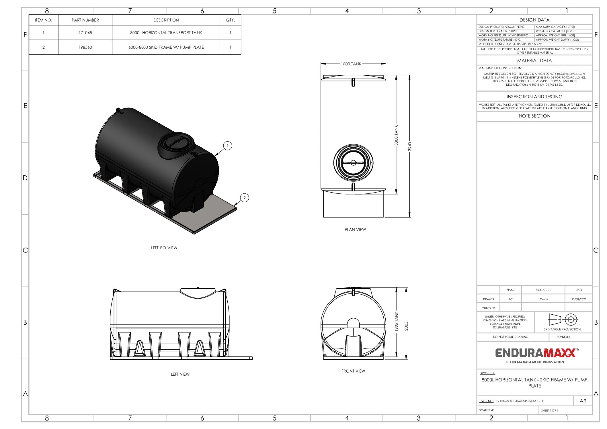 8,000 Litre Horizontal Sprayer Tank