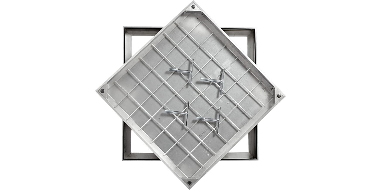 Aluminium Recessed Access Cover, 300mm x 300mm clear opening, 27mm tray depth, 40mm frame depth, Loading code L