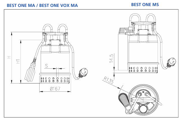 Ebara Best One MS Automatic Tube Float Submersible Pump - Float Switch - 230v