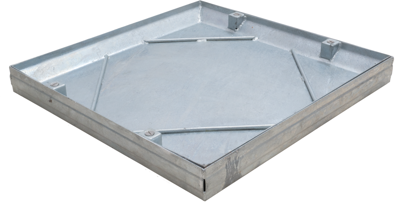 Steel Access Cover, double seal and locked, Square to round, 450mm diameter clear opening, 58mm depth, Loading code M