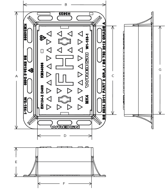 Tristar D400 surface box 380mm x 235mm clear opening with 125m frame depth - Badged AV