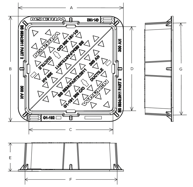 Tristar B125 3 flange gully grate 300mm x 300mm clear opening with 75mm frame depth