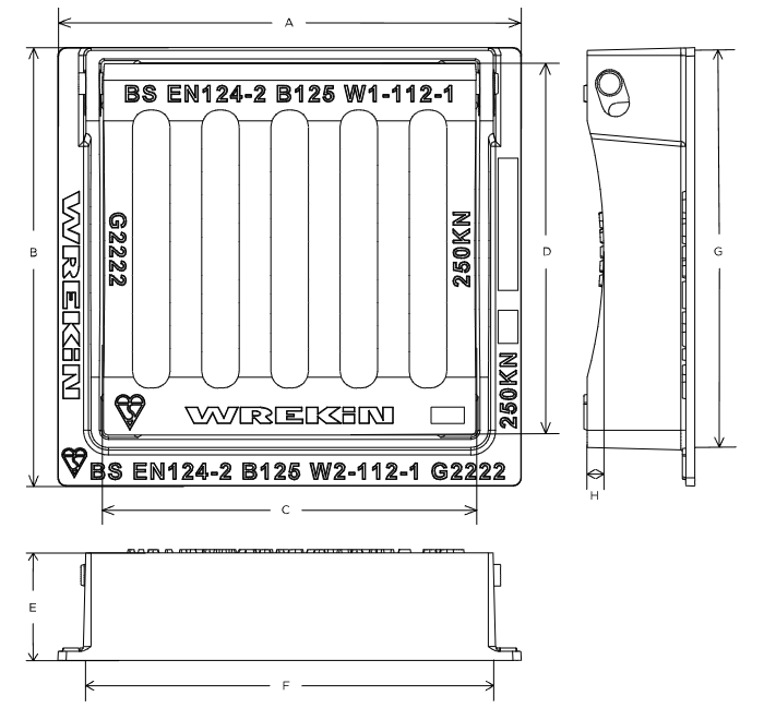 Tristar B125 3 flange gully grate 225mm x 225mm clear opening with 65mm frame depth