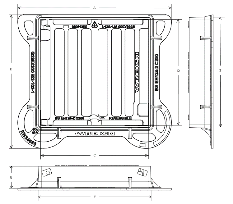 Tristar C250 3 flange gully grate 335mm x 330mm clear opening with 75mm frame depth