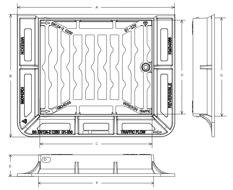 Tristar C250 3 flange gully grate 385mm x 320mm clear opening with 75mm frame depth