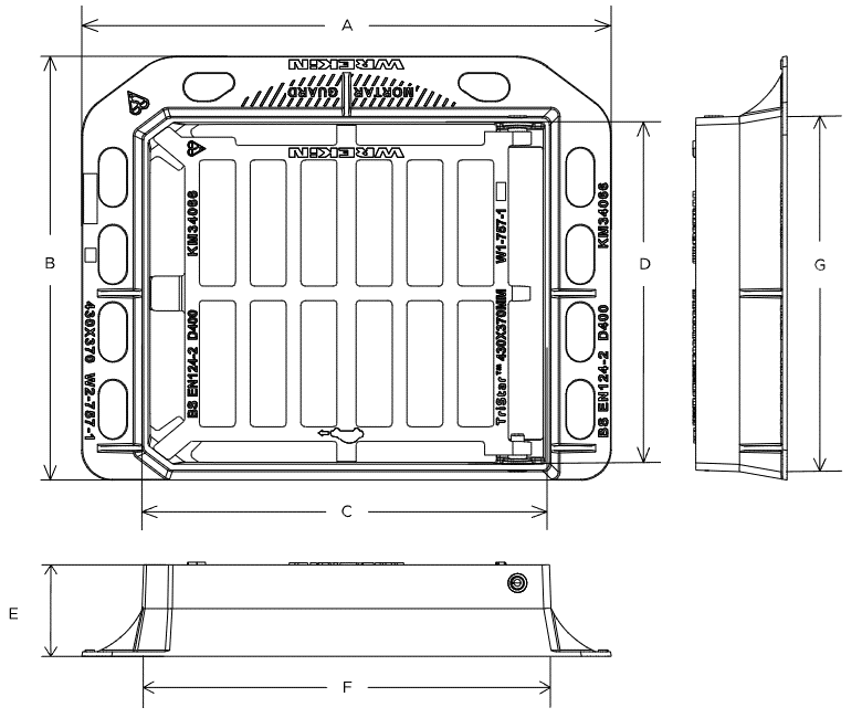 Tristar D400 3 flange gully grate 430mm x 370mm clear opening with 100mm frame depth