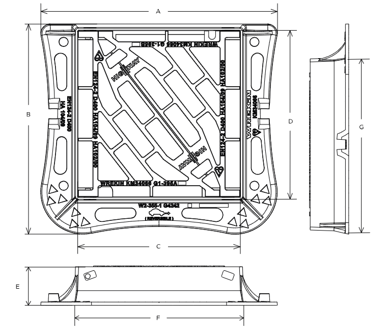 Highway D400 3 flange gully grate 425mm x 425mm clear opening with 100mm frame depth