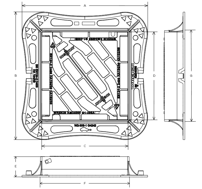 Highway D400 4 flange gully grate 425mm x 425mm clear opening with 100mm frame depth