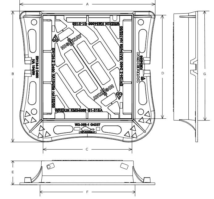 Highway D400 3 flange gully grate 370mm x 430mm clear opening with 100mm frame depth