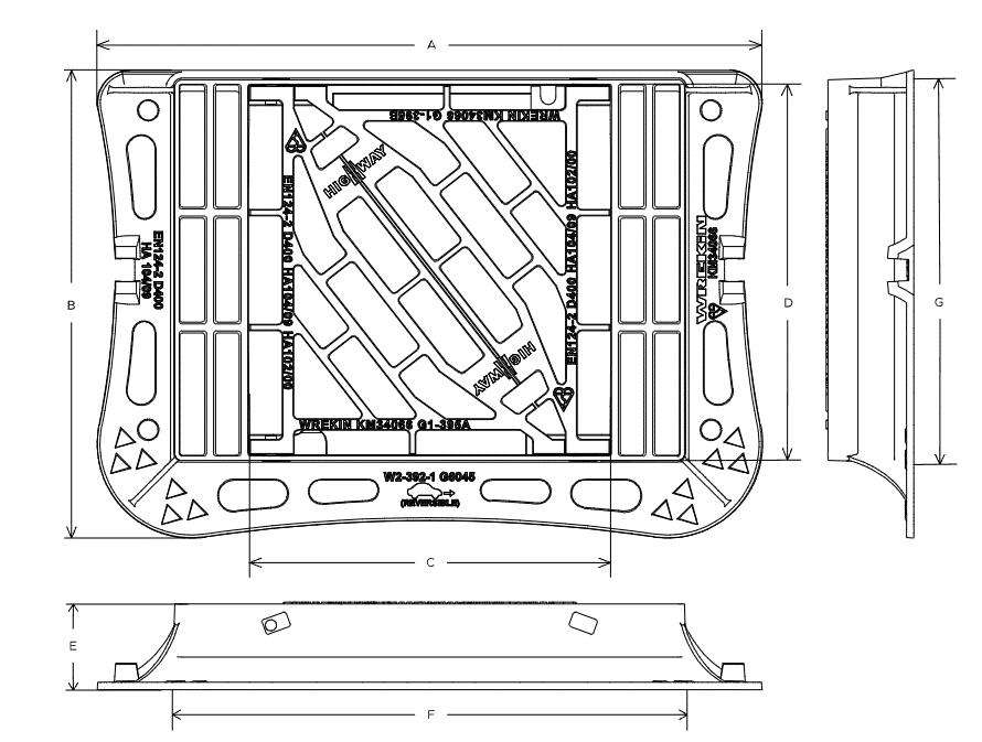 Highway D400 3 flange gully grate 425mm x 425mm clear opening with 100mm frame depth