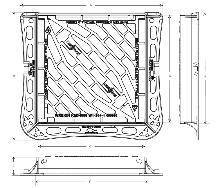 Highway D400 3 flange gully grate 580mm x 580mm clear opening with 100mm frame depth