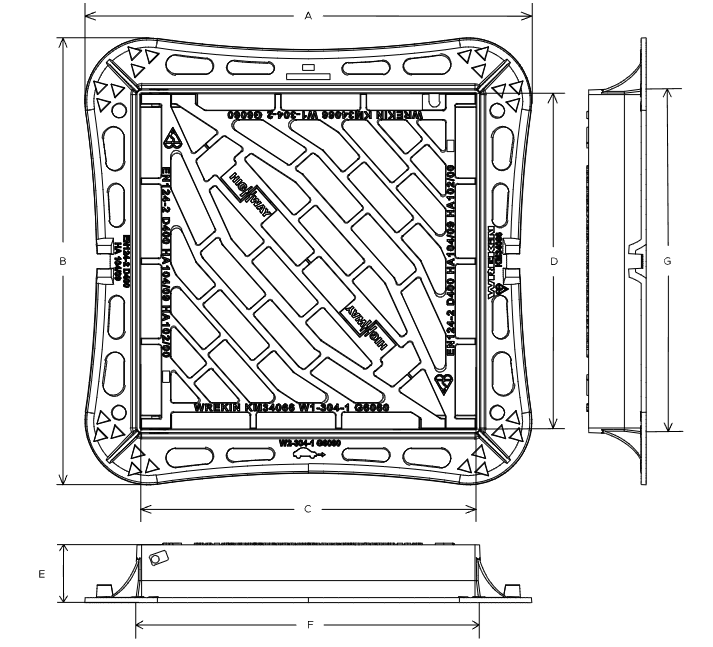 Highway D400 4 flange gully grate 580mm x 580mm clear opening with 100mm frame depth