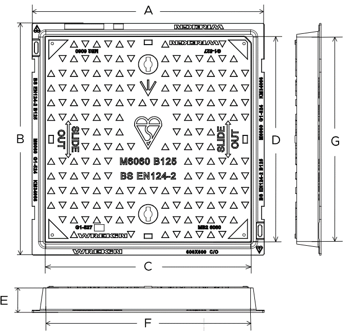 Safeseal B125 manhole cover 675mm x 675mm clear opening with 50mm frame depth