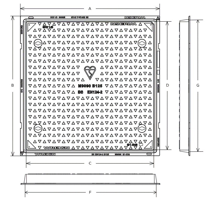 Safeseal B125 manhole cover 900mm x 900mm clear opening with 75mm frame depth