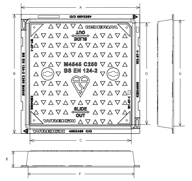 Safeseal C250 manhole cover 450mm x 450mm clear opening with 75mm frame depth