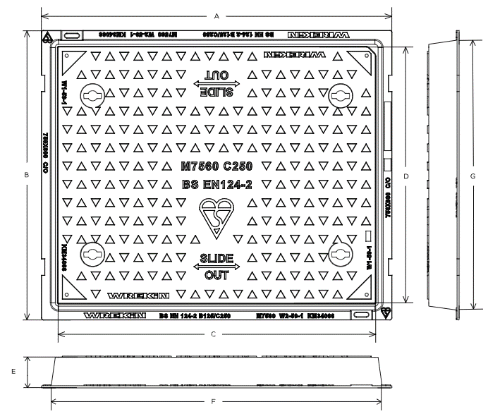 Safeseal C250 manhole cover 750mm x 600mm clear opening with 75mm frame depth