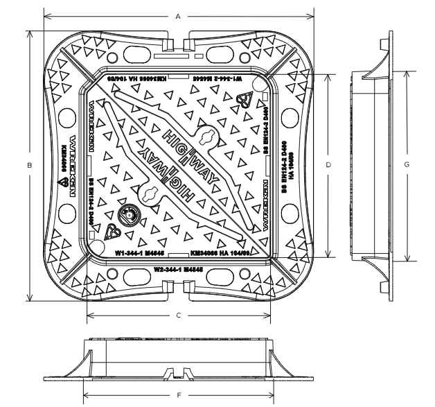 Highway D400 manhole cover 450mm x 450mm clear opening with 100mm frame depth