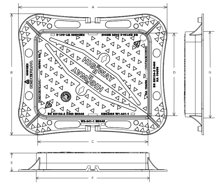 Highway D400 manhole cover 600mm x 450mm clear opening with 100mm frame depth