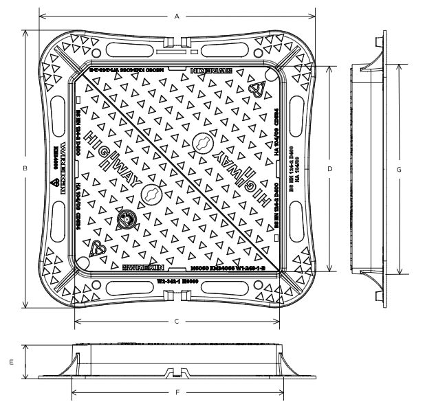 Highway D400 manhole cover 600mm x 600mm clear opening with 100mm frame depth