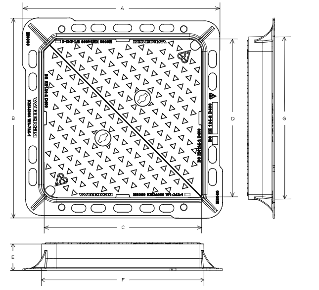 Tristar D400 manhole cover 600mm x 600mm clear opening with 100mm frame depth