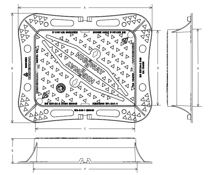 Highway D400 manhole cover 600mm x 450mm clear opening with 150mm frame depth