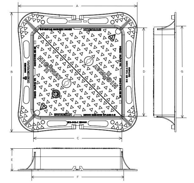 Highway D400 manhole cover 600mm x 600mm clear opening with 150mm frame depth