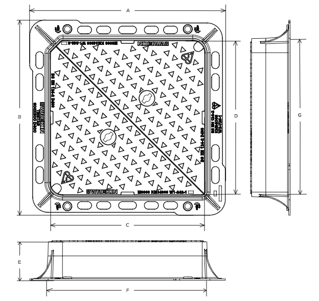 Tristar D400 manhole cover 600mm x 600mm clear opening with 150mm frame depth