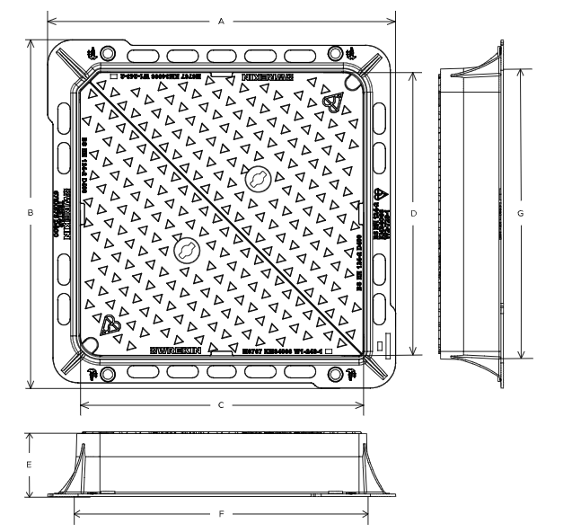 Tristar D400 manhole cover 675mm x 675mm clear opening with 150mm frame depth - Badged FW