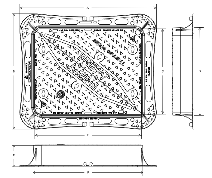 Highway D400 manhole cover 750mm x 600mm clear opening with 150mm frame depth