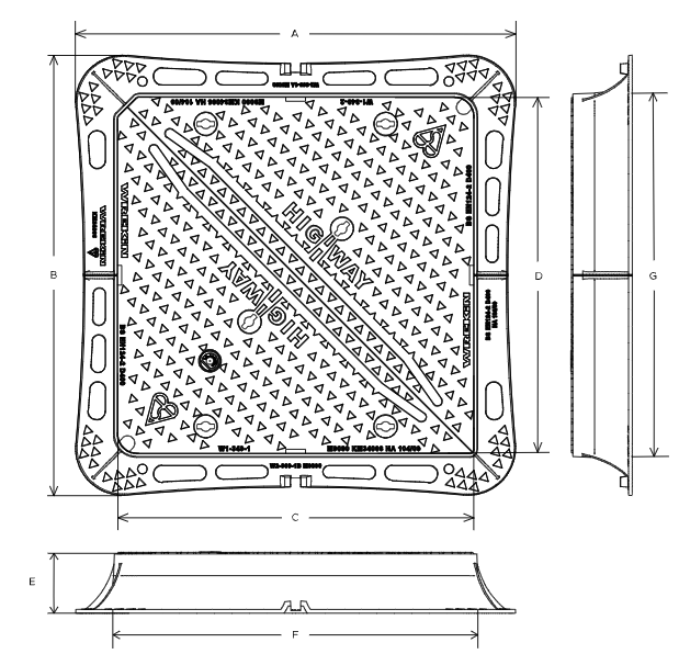 Highway D400 manhole cover 900mm x 900mm clear opening with 150mm frame depth