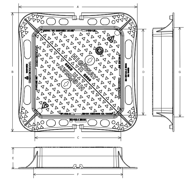 Highway E600 manhole cover 610mm x 610mm clear opening with 150mm frame depth