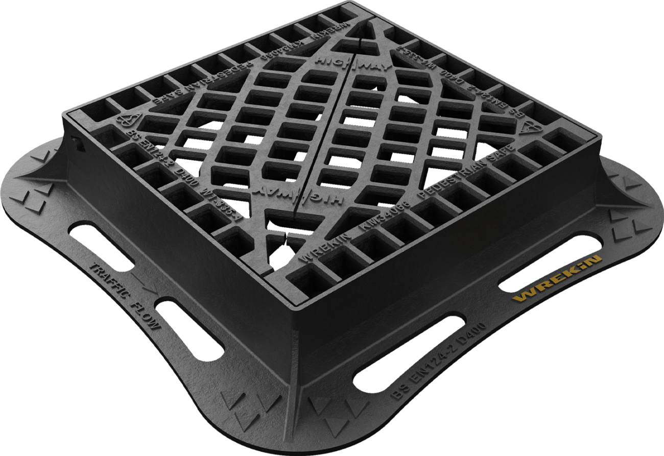 Highway D400 4 flange pedestrian friendly gully grate 425mm x 425mm clear opening with 100mm frame depth