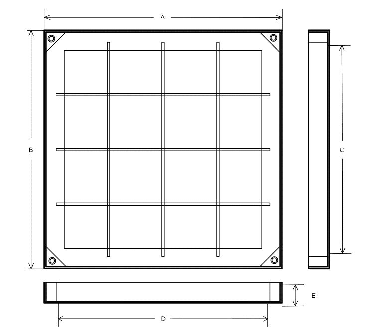 Aluminium Recessed Access Cover, 300mm x 300mm clear opening, 27mm tray depth, 40mm frame depth, Loading code L